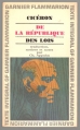 Couverture De la République, Des lois Editions Garnier Flammarion 1965