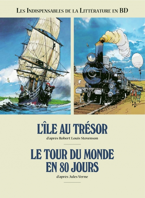 Couverture Les indispensables de la littérature en BD, double, tome 1 : L'île au trésor, Le tour du monde en 80 jours