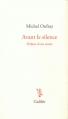 Couverture Avant le silence, tome 1 Editions Galilée 2014