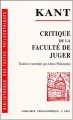 Couverture Critique de la faculté de juger Editions Vrin 2000