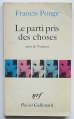 Couverture Le parti pris des choses suivi de Proêmes Editions Gallimard  (Poésie) 1967