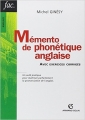 Couverture Mémento de phonétique anglaise - avec exercices corrigés Editions Armand Colin 2005