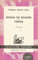 Couverture Noces de sang et Yerma Editions Espasa (Austral) 1979