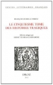 Couverture Le cinquiesme tome des histoires tragiques Editions Droz (Textes littéraires français) 2013