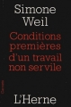 Couverture Conditions premières d'un travail non servile Editions de L'Herne 2014