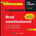 Couverture L'essentiel du droit constitutionnel, tome 2 : Les institutions de la Ve République Editions Lextenso (Gualino) 2018