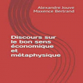 Couverture Discours sur le bon sens économique et métaphysique Editions Autoédité 2020