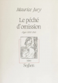 Couverture Le péché d'omission : Alger 1958-1961 Editions FeniXX 1991