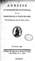 Couverture Adresse à l'Assemblée Nationale, pour l'abolition de la traite des Noirs Editions Une oeuvre du domaine public 1790