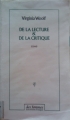 Couverture De la lecture & de la critique Editions Des Femmes (Antoinette Fouque) 1988