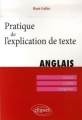 Couverture Pratique de l'explication de texte anglais Editions Ellipses 2007